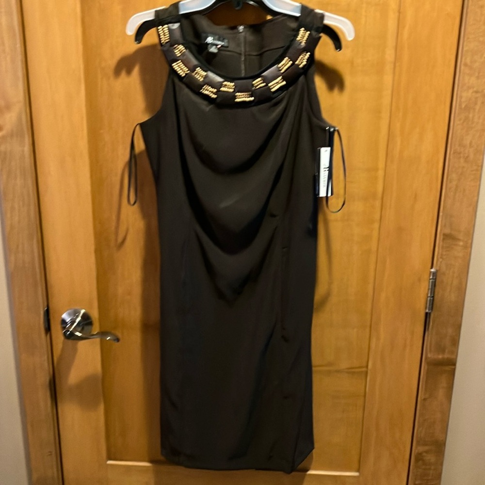 MWT Elegant Brown Dress with Bead Scoop Neck Detail Sz 10